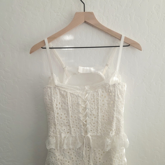 NWT For Love & Lemons Sadie White Lace Eyelet Corset Bustier Ruffle Mini Dress M - Picture 10 of 12